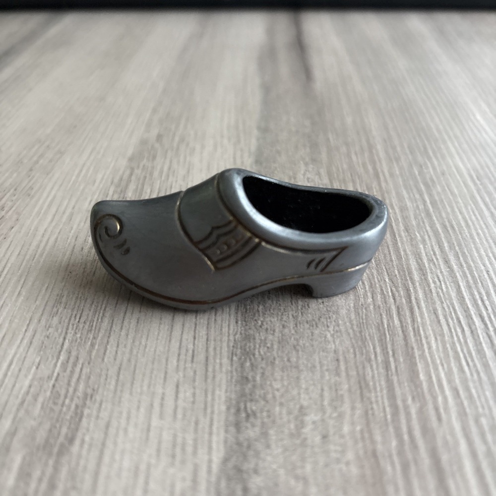 Vintage Pewter Dutch clog 2.75 inches long Etching